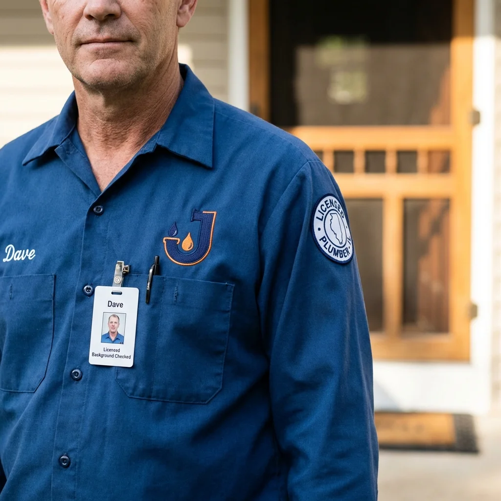 Licensed plumber showing ID badge in Sedgwick, KS