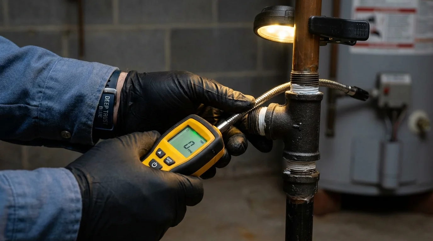 Gas leak detection with electronic sniffer by Johns Plumbing LLC in Sedgwick