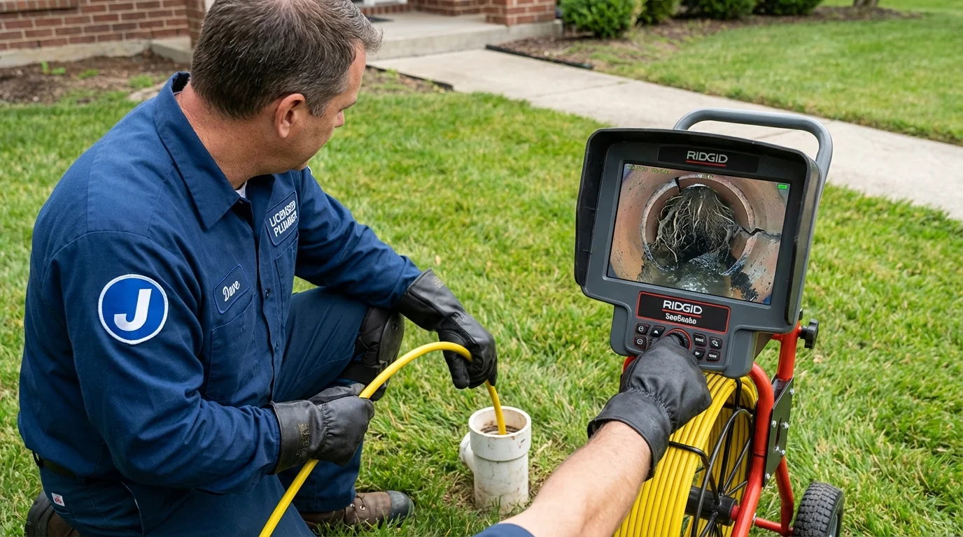 Sewer camera inspection being performed by Johns Plumbing LLC in Sedgwick