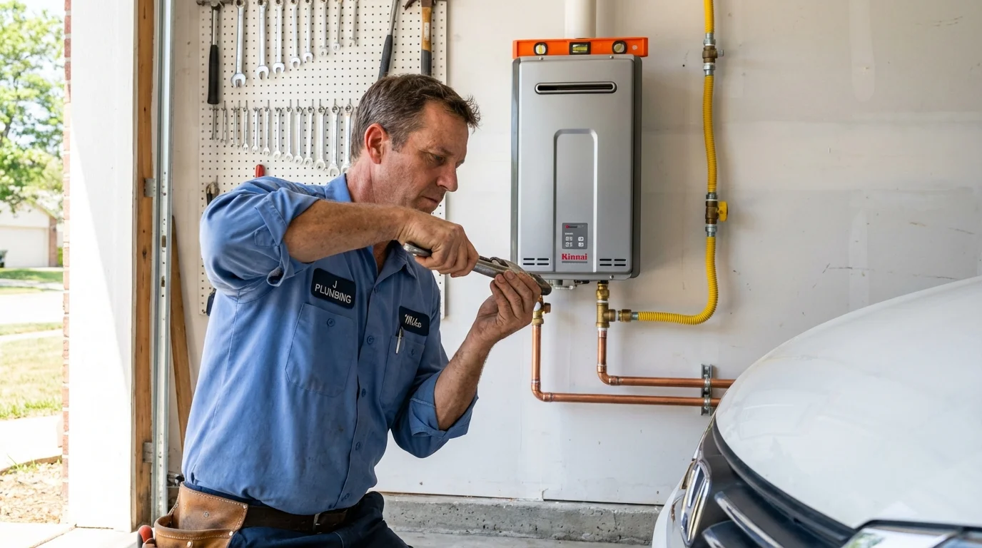 Tankless water heater installation by a Johns Plumbing LLC plumber in Sedgwick